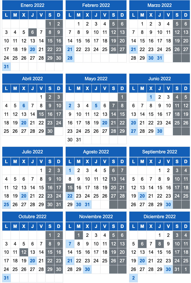 Calendario del contribuyente 2022 ASESORÍA LA COSTERA